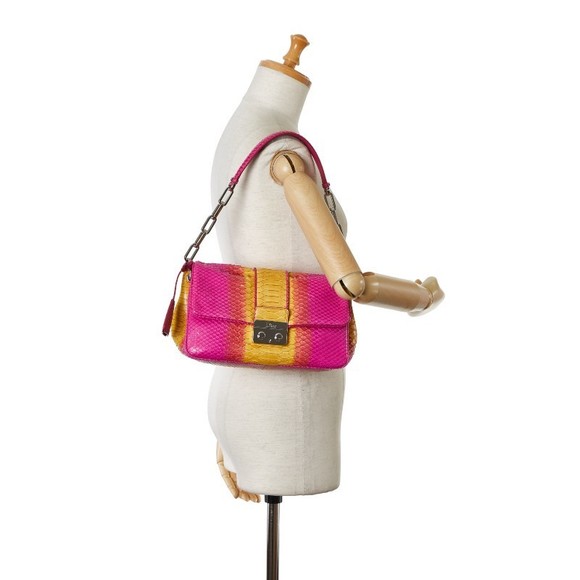 Dior New Rock Chain Shoulder Python Leather Bag Pink - Picture 9 of 9